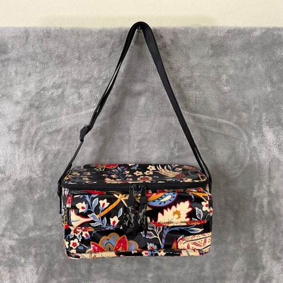 Vera Bradley Mini Cooler Floral Black Insulated Coated Lunch Bag Sack Zipper - Picture 1 of 15